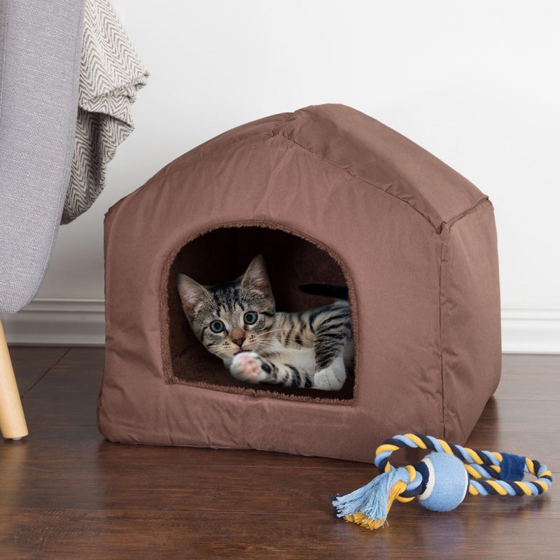 PETMAKER Dog House - Indoor Dog House with Removable Sherpa Cushioned Pad - Pet Bed for Small Dogs, Cats, or Kittens - Dog Houses by PETMAKER (Brown) - Image 5